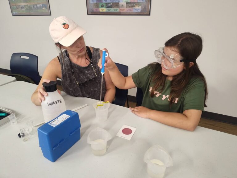 UERA volunteer educator teaching water quality monitoring tests to students at the Cherokee County History Center.