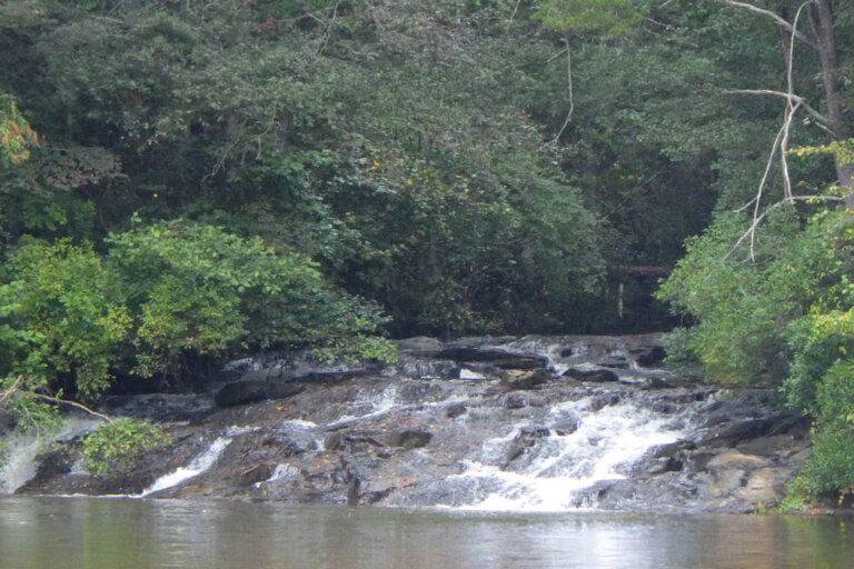 Yellow Creek waterfall where it meets Hollis Q Lathem Reservoir